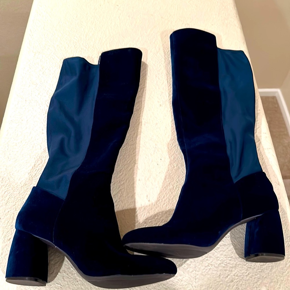 navy blue velvet boots